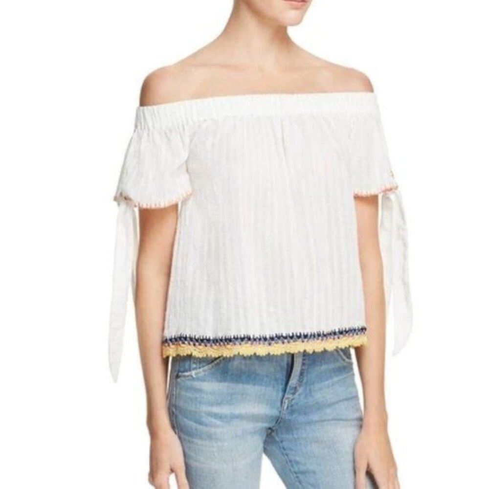 Banjara Boho Off Shoulder Crochet Top Juniors XS White